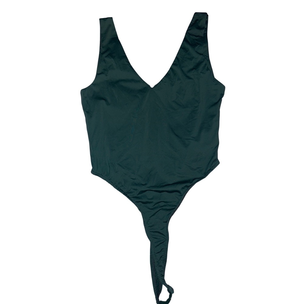 LC Lizette Collection Green V Neck‎ Bodysuit Thong Snap Closure Sleeveless, M